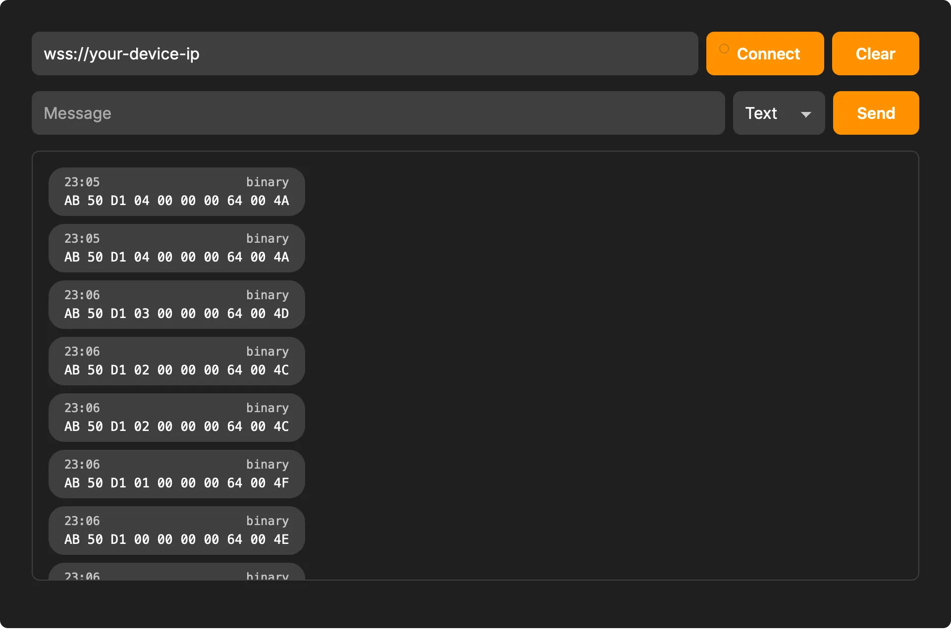 Screenshot of our WebSocket tool