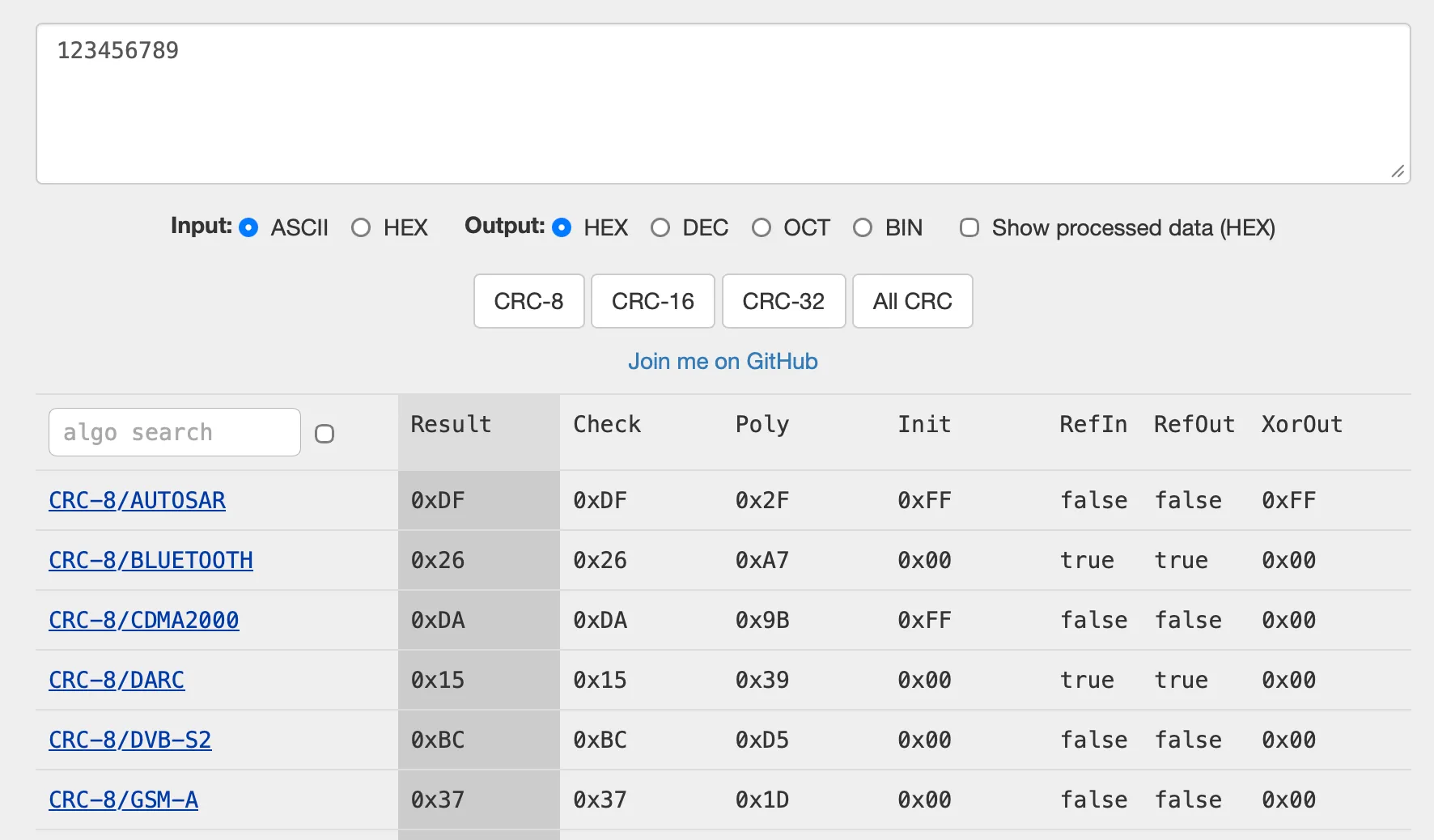crccalc Example Screenshot