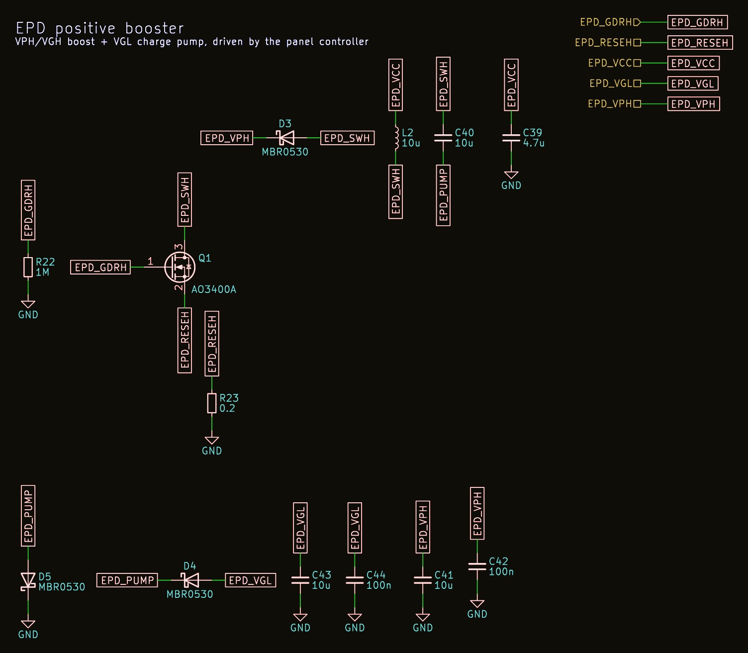A sheet of the Paper Calendar schematic: the e-paper booster
